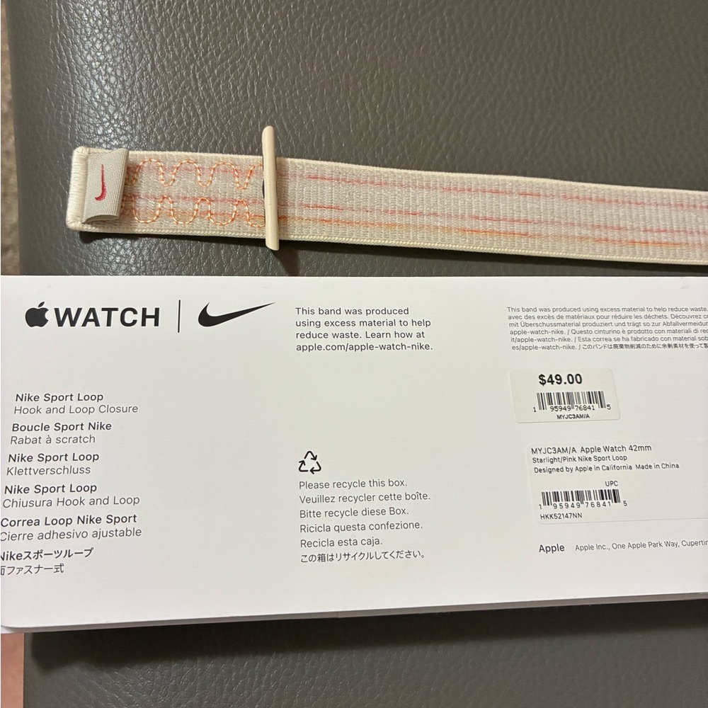 Nike Sport Loop Band in Cream and Pink